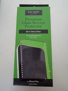 kate spade Stone Silver Glass Screen Protector with Pavé Crystals Iphone 17 Pro
